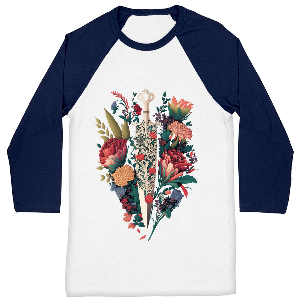 Dagger Baseball T-Shirt - Floral T-Shirt - Cool Baseball Tee