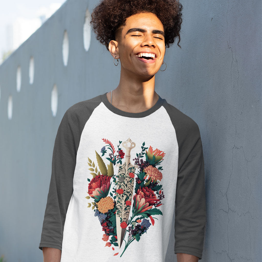 Dagger Baseball T-Shirt - Floral T-Shirt - Cool Baseball Tee