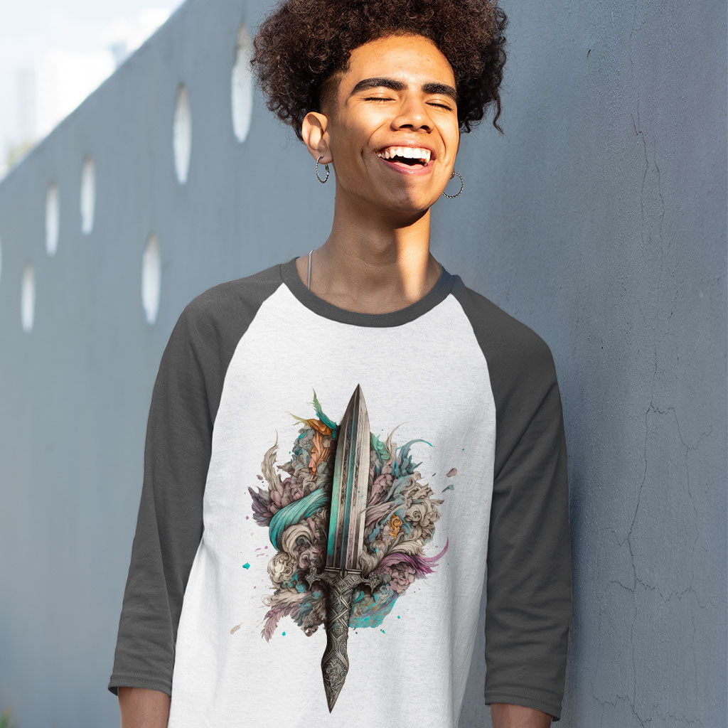 Sword Baseball T-Shirt - Dagger Design T-Shirt - Themed Baseball Tee