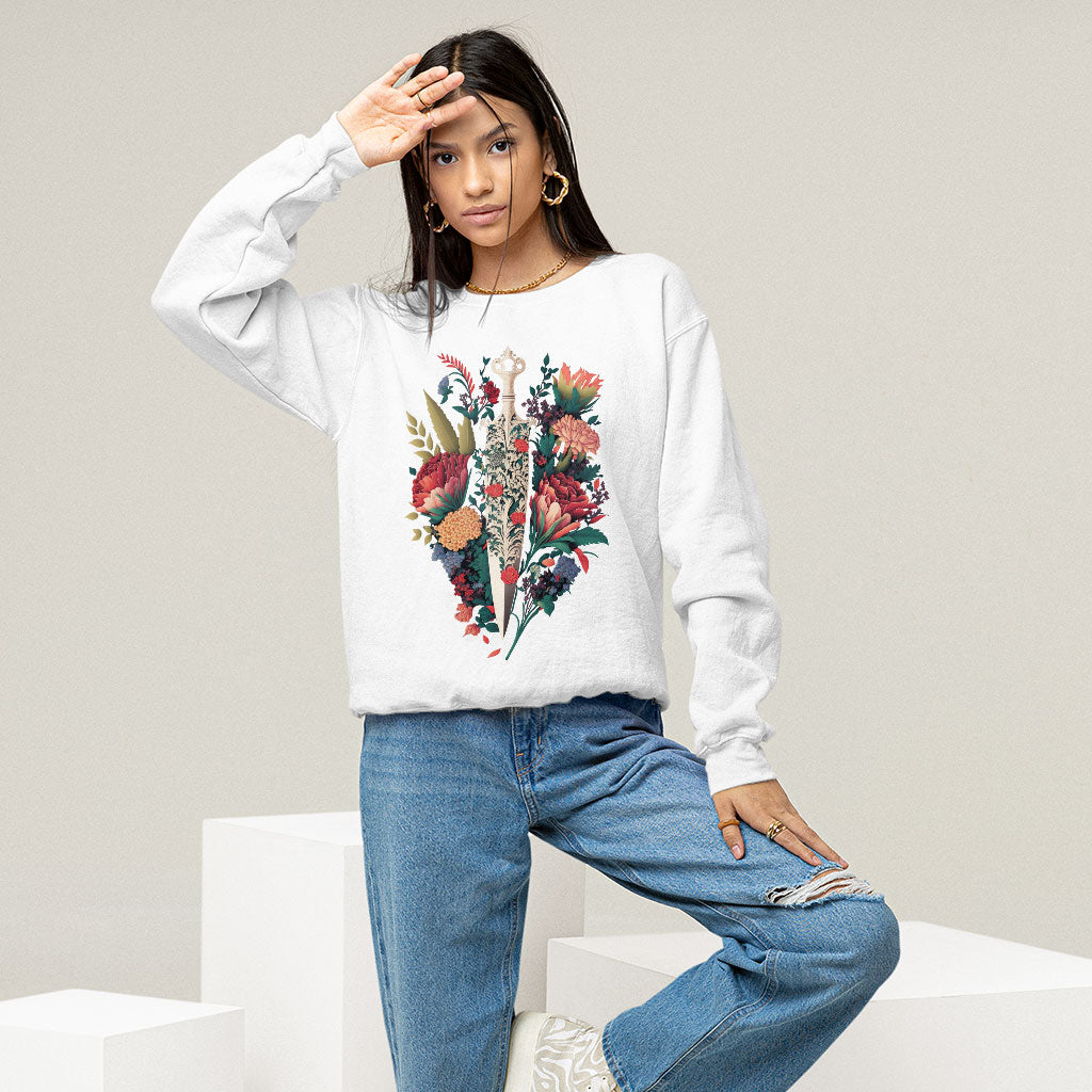 Dagger Sweatshirt - Floral Crewneck Sweatshirt - Cool Sweatshirt